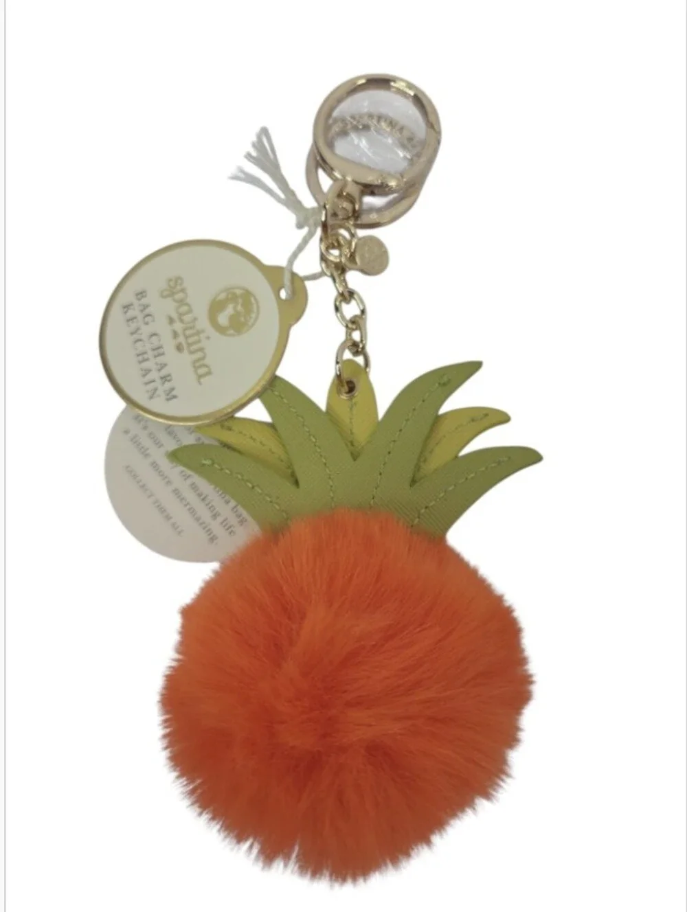 Spartina 449 Pineapple Keychain Bag Charm Orange Poof NWT